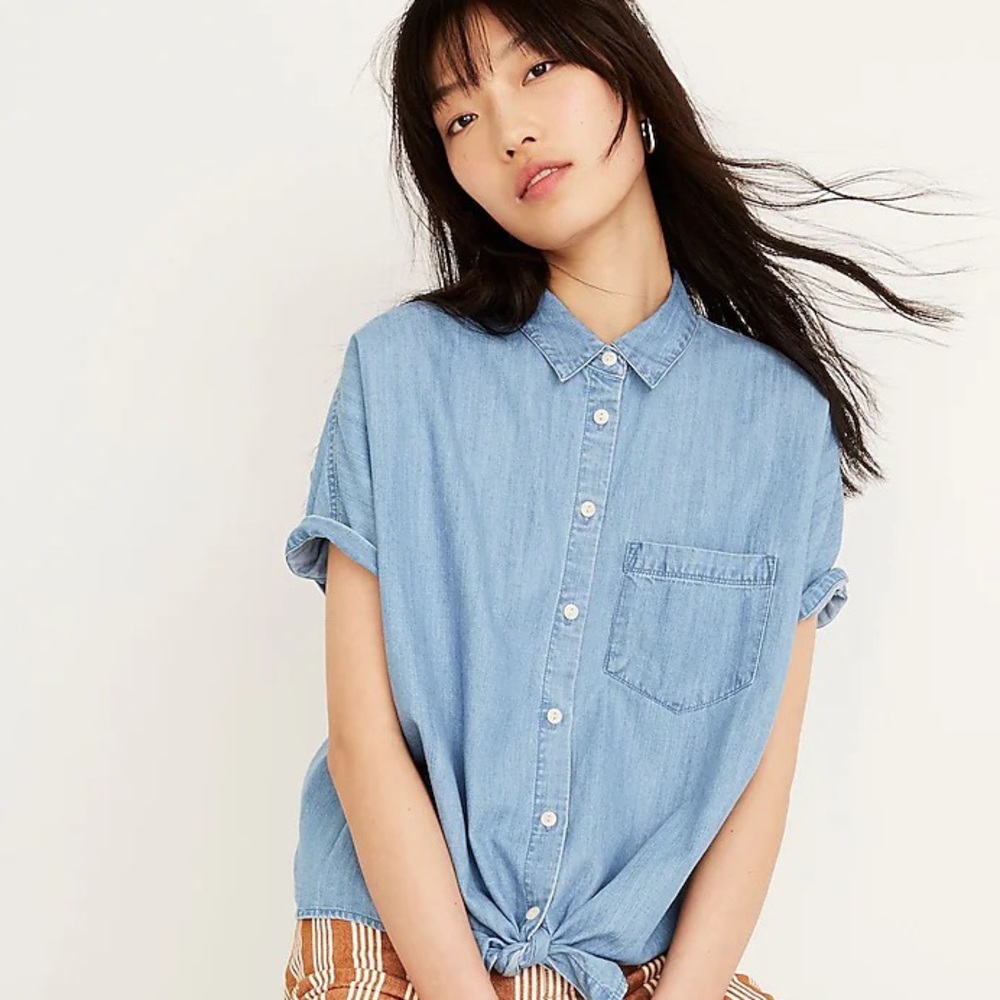 MADEWELL - Denim Short-Sleeve Tie-Front Shirt size XS